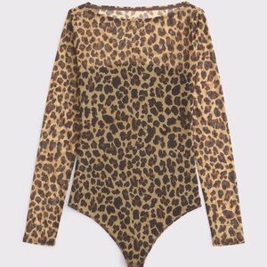 Abercrombie leopard animal print mesh long sleeve bodysuit.